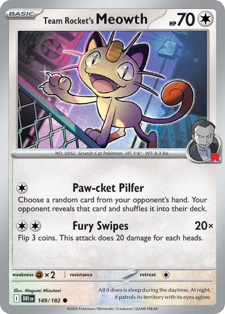 Team Rocket's Meowth 149/182 Destined Rivals card