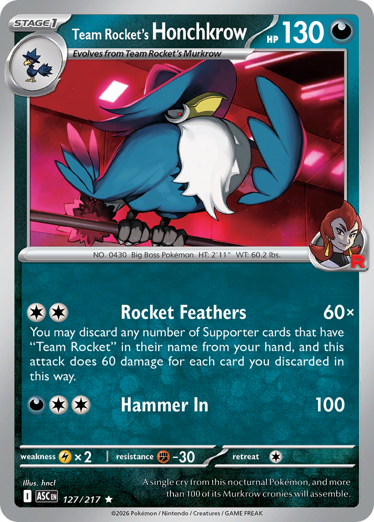 Team Rocket's Honchkrow 127/217 Ascended Heroes card