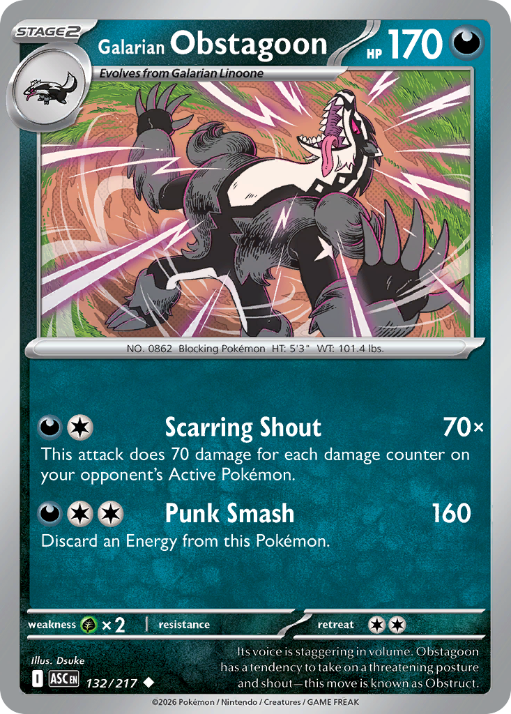Galarian Obstagoon 132/217 Ascended Heroes card