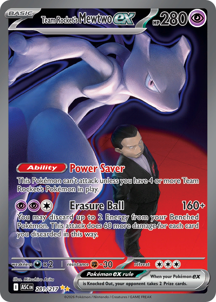 Team Rocket's Mewtwo ex 281/217 Ascended Heroes card